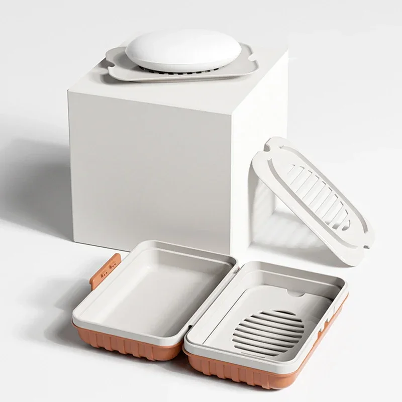 Home Essentials Bathroom Storage - ที่วางสบู่พลาสติกพร้อมฝาปิด สำหรับห้องน้ำ กล่องใส่สบู่พกพาที่ช่วยให้สบู่แห้ง ที่จัดเก็บของใช้ในบ้าน