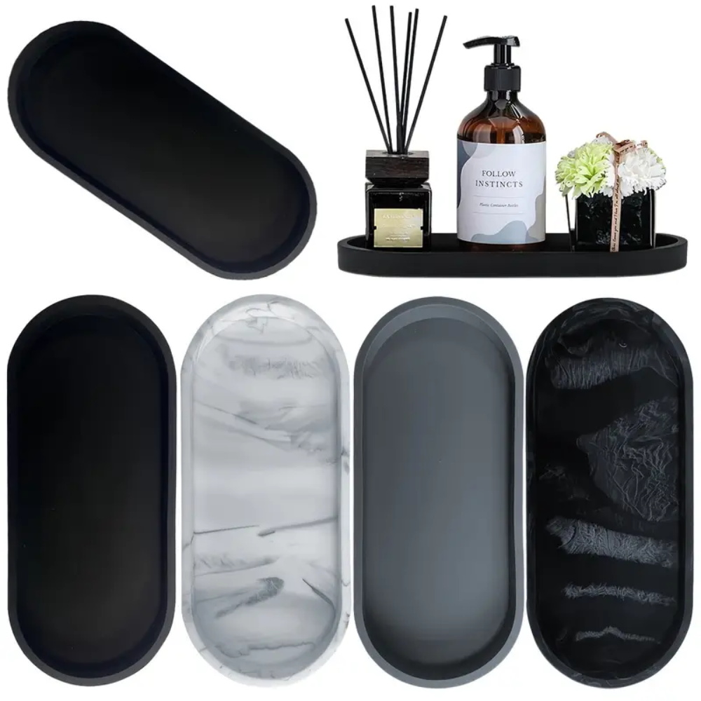 Home Essentials Bathroom Storage - ถาดซิลิโคนสำหรับห้องน้ำ 1 ชิ้น, ที่วางสบู่ล้างจานและฟองน้ำทรงสี่เหลี่ยม, ที่จัดเก็บน้ำหอมสำหรับโต๊ะเครื่องแป้ง, ถาดเก็บเครื่องสำอางและแหวน,