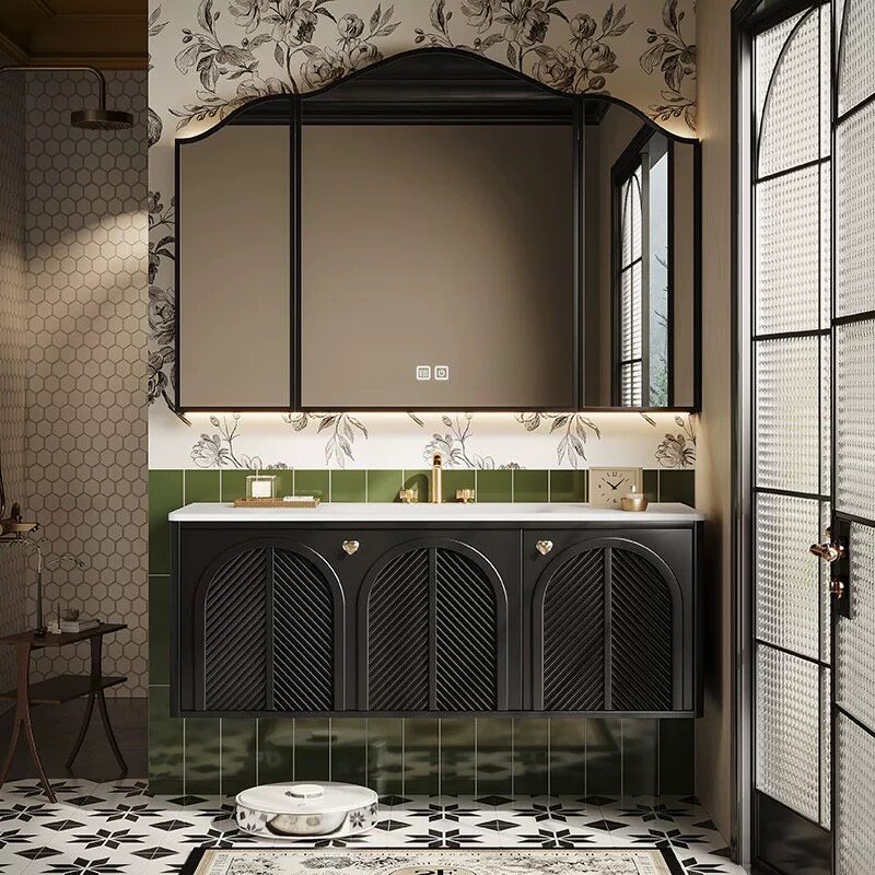 Home Bathroom Vanity Combo - ตู้กระจกห้องน้ำกันน้ำดีไซน์ไม่ซ้ำใคร ตู้โชว์ห้องน้ำไม้หรูหรา ประหยัดพื้นที่ ตู้เก็บของในห้องน้ำ เฟอร์นิเจอร์บ้าน