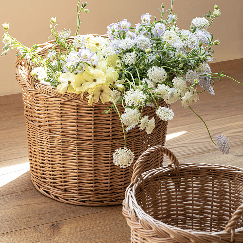 Home Essentials Bathroom Storage - ตะกร้าผ้าแบบสานพร้อมหูหิ้ว ตะกร้าหวายสองชั้น สำหรับห้องน้ำและห้องนอน เก็บเสื้อผ้าสกปรก ของใช้จำเป็นในการจัดระเบียบบ้าน