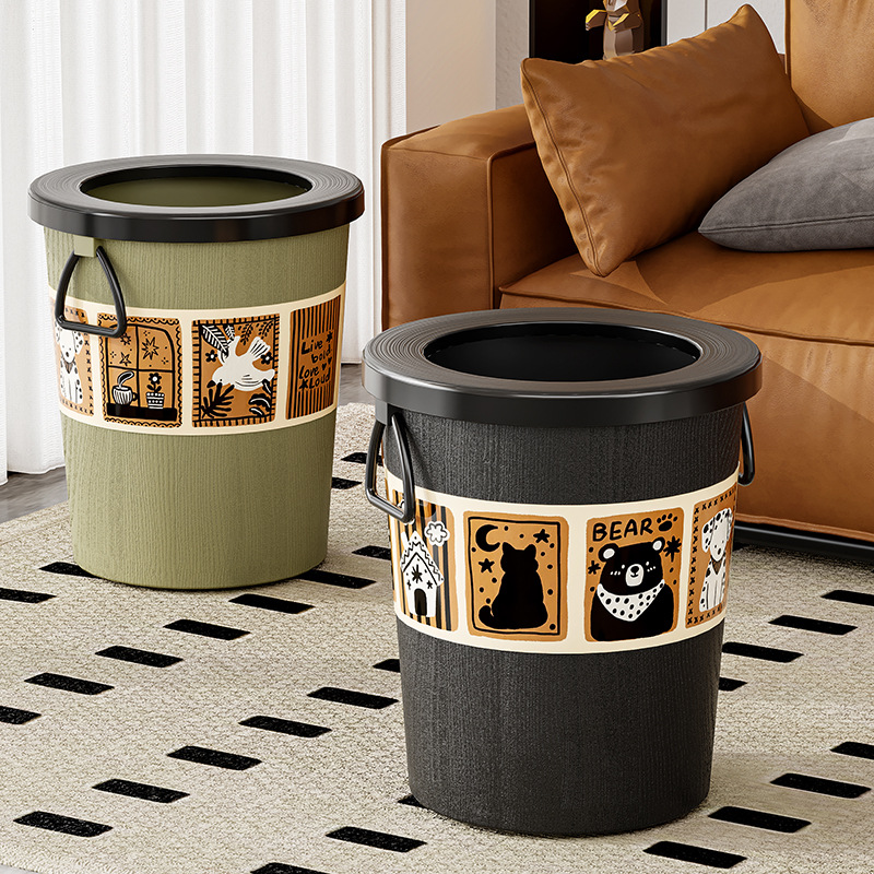 Home Essentials Bathroom Storage - ถังขยะขนาดใหญ่สไตล์วินเทจ ดีไซน์หรูหรา สำหรับห้องนอน ห้องครัว และห้องน้ำ ตะกร้าใส่ขยะกระดาษ