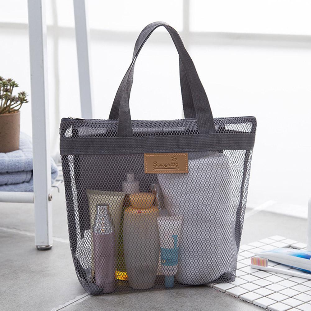 Home Bathroom Organizer - กระเป๋าตาข่ายจัดเก็บเครื่องสำอางและของใช้ในห้องน้ำ กระเป๋าถือพกพาสำหรับเดินทาง ชายหาด อาบน้ำ จัดระเบียบอุปกรณ์อาบน้ำ กระเป๋าโท้ท