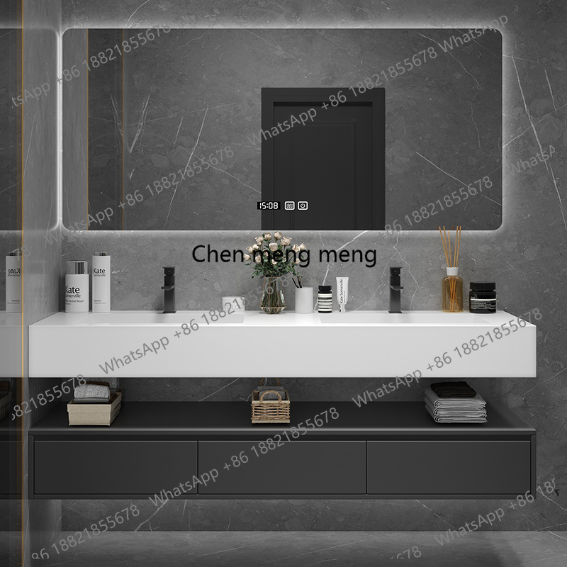 Home Bathroom Vanity Combo - ตู้เก็บของในห้องน้ำสีดำพร้อมไฟส่องสว่าง ตู้เก็บของในห้องน้ำสำหรับโรงแรมหรู ตู้ห้องน้ำ ตู้วางของในห้องน้ำ เฟอร์นิเจอร์บ้าน