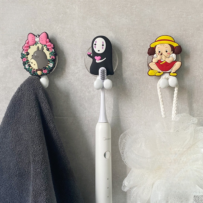 Home Bathroom Organizer - ที่วางแปรงสีฟันลายการ์ตูนอนิเมะโทโทโร่ 1 ชิ้น พร้อมถ้วยดูดติดผนัง ชั้นวางเก็บแปรงสีฟัน อุปกรณ์จัดระเบียบห้องน้ำ