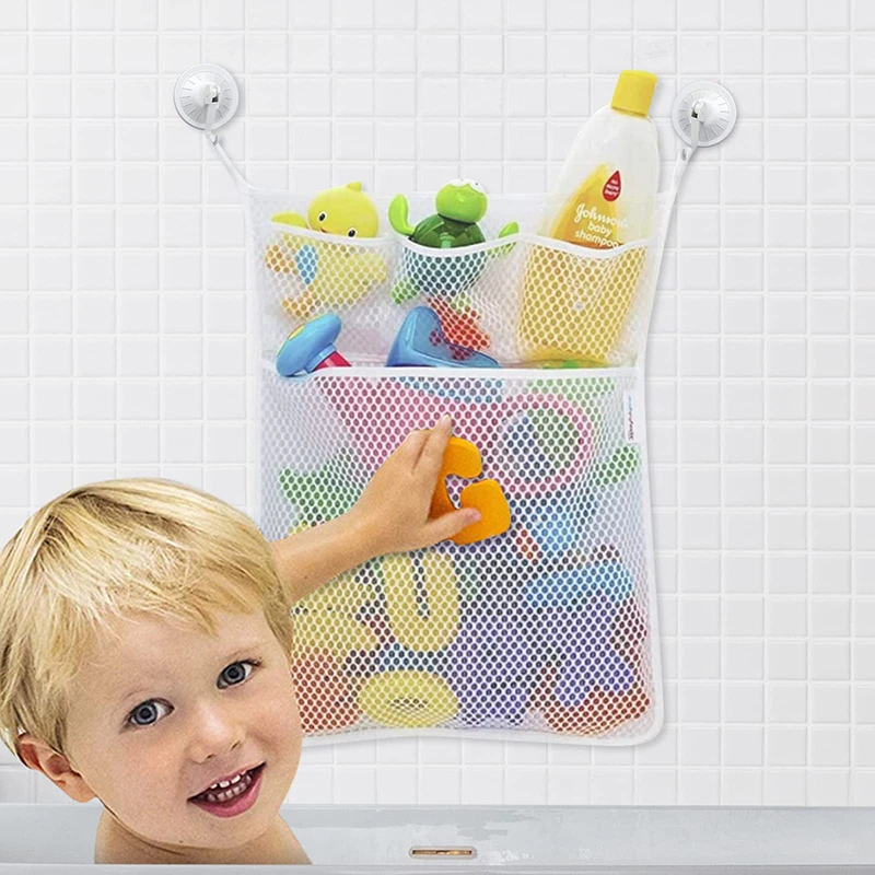 Home Bathroom Organizer - อาบน้ําเด็กของเล่นเด็กสีขาวของเล่นเด็กตาข่ายเก็บของเล่นพร้อมถ้วยดูดที่แข็งแกร่งกระเป๋าของเล่นสุทธิห้องน้ําสําหรับเด็กวัยหัดเดิน