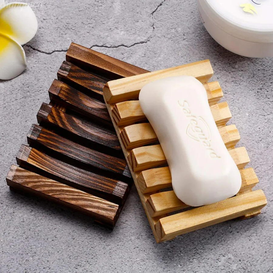 Home Essentials Bathroom Storage - ที่วางสบู่ไม้ไผ่ธรรมชาติ, ชั้นวางไม้สำหรับระบายน้ำช่วยให้สบู่แห้งและสะอาด, อุปกรณ์จัดเก็บในห้องน้ำ, ป้องกันเชื้อรา, ของใช้จำเป็นในบ้าน