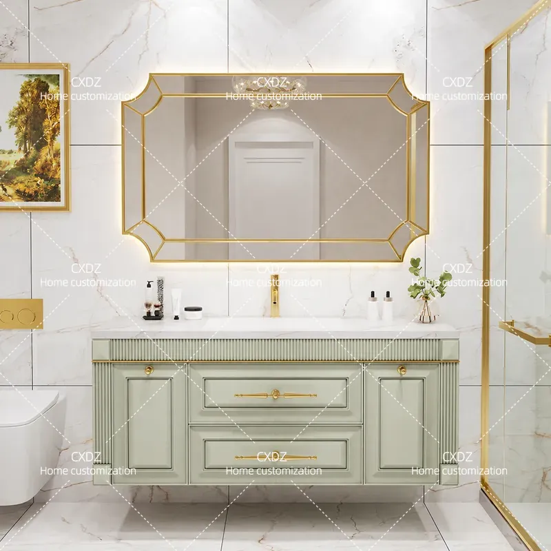 Home Bathroom Vanity Combo - ตู้ห้องน้ำพร้อมอ่างล้างหน้าแบบไร้รอยต่อ ทำจากไม้โอ๊คอเมริกัน พร้อมกระจกและชุดเก็บของแบบโมเดิร์นสำหรับห้องน้ำในบ้าน