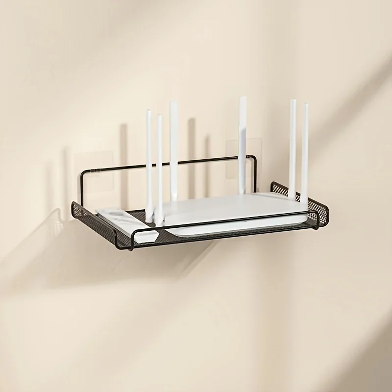 Home Bathroom Organizer - ชั้นวางเราเตอร์สแตนเลสแบบไม่ต้องเจาะ ติดผนังสำหรับจัดเก็บเราเตอร์ WiFi อุปกรณ์ตกแต่งบ้าน ห้องน้ำ ห้องครัว