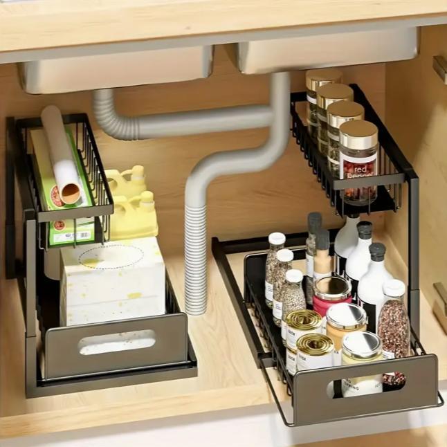 ชั้นวางของใต้ซิงค์แบบดึงออกได้ - Home Bathroom Organizer บทวิจารณ์และราคา
