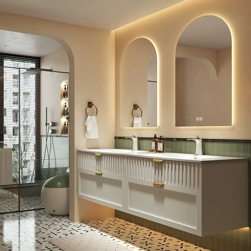 ตู้ห้องน้ำสไตล์ครีมพร้อมอ่างล้ - Home Bathroom Vanity Combo บทวิจารณ์และราคา