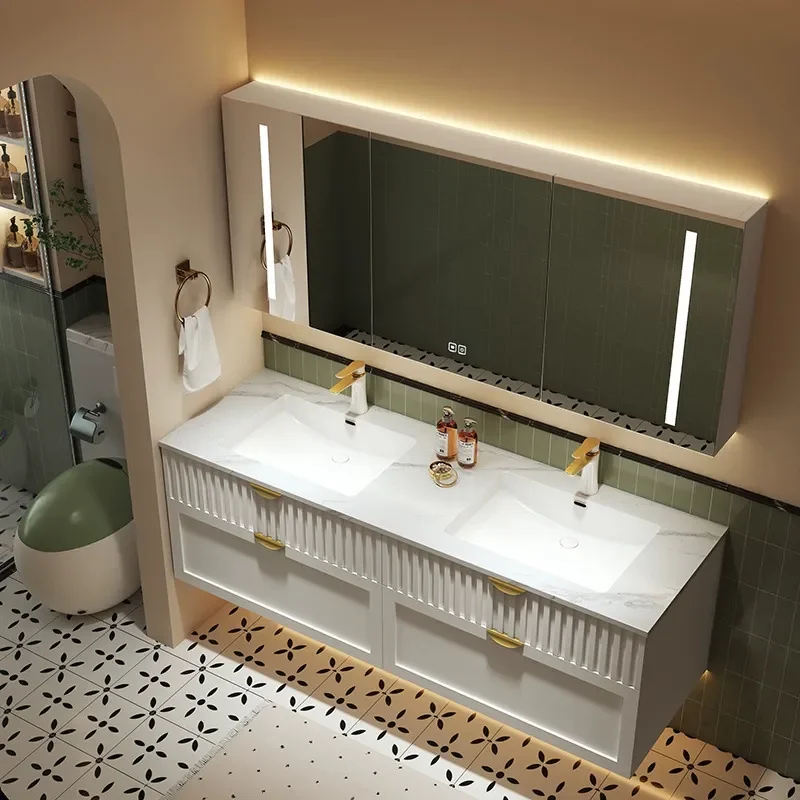 ตู้ห้องน้ำสไตล์ครีมพร้อมอ่างล้ - Home Bathroom Vanity Combo บทวิจารณ์และราคา