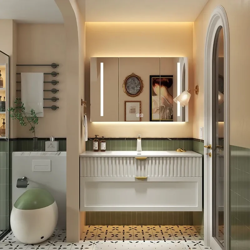 ตู้ห้องน้ำสไตล์ครีมพร้อมอ่างล้ - Home Bathroom Vanity Combo บทวิจารณ์และราคา